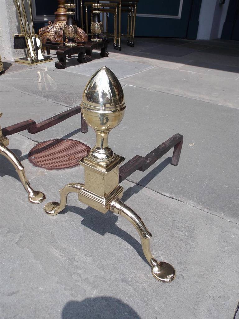 Pair of American Brass Acorn Andirons, Circa 1790, Philadelphia or Baltimore For Sale 4