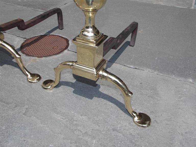 Pair of American Brass Acorn Andirons, Circa 1790, Philadelphia or Baltimore For Sale 5