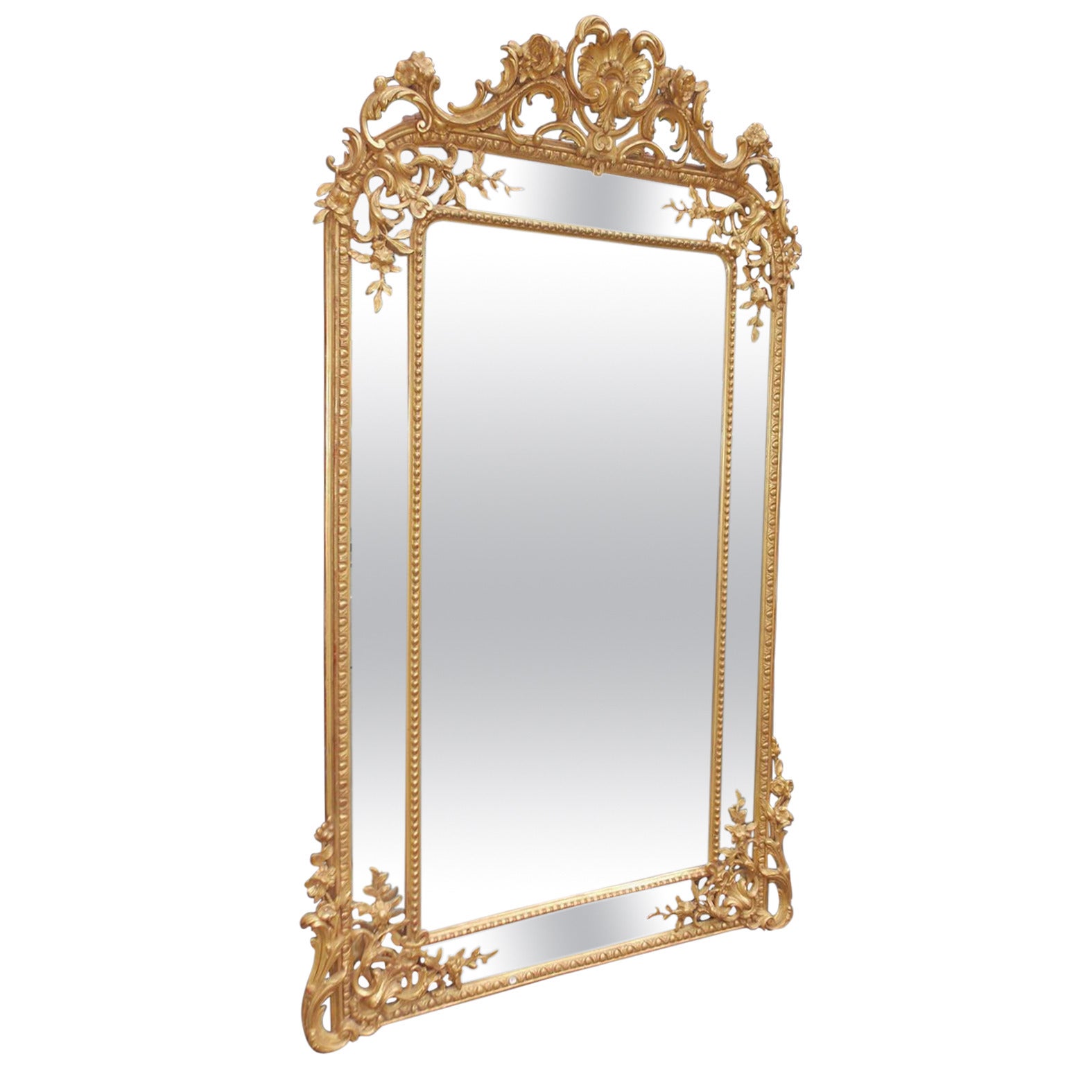 English Gilt Wood and Gesso Foliage Cartouche Wall Mirror, Circa 1820 For Sale