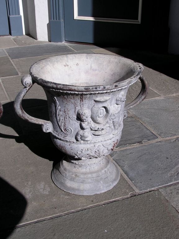 Pair of English Polychromed Lead Cherub Garden Urns, Circa 1790 1