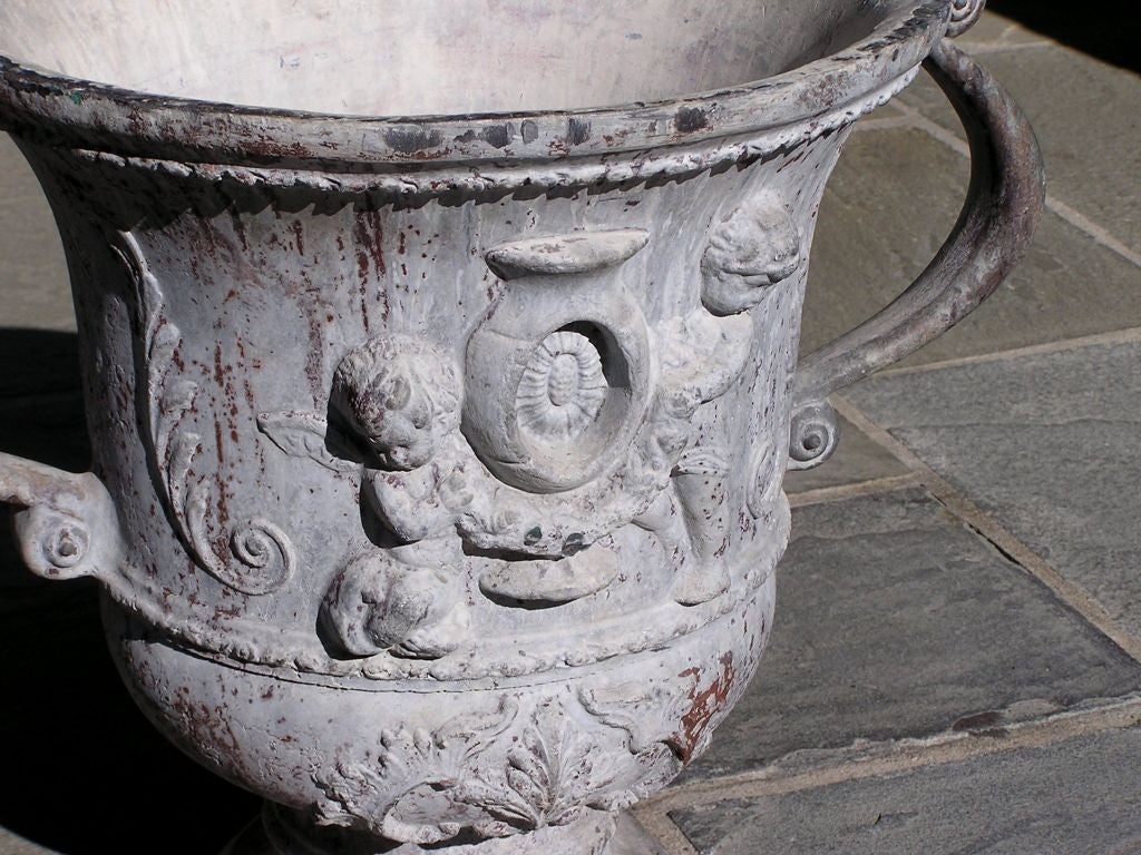 Pair of English Polychromed Lead Cherub Garden Urns, Circa 1790 2