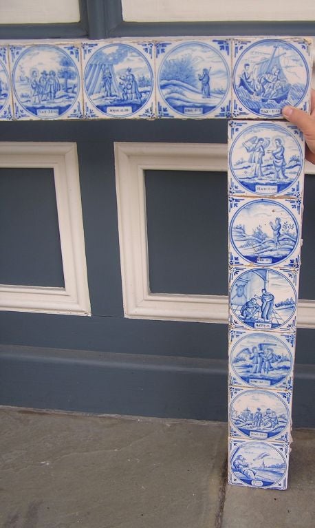 Delft Tile Fireplace Surround In Excellent Condition In Hollywood, SC