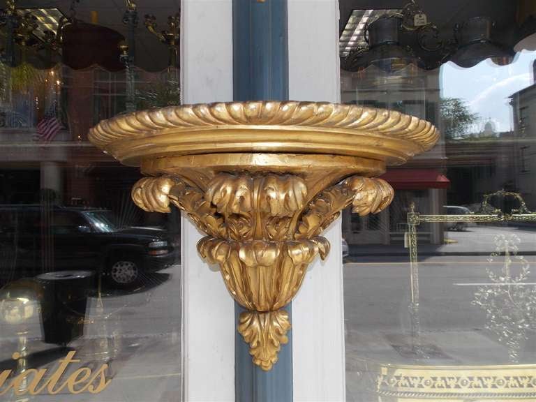 Pair of English Gilt Wood and Gesso Gadrooned Acanthus Wall Brackets. C. 1810 1