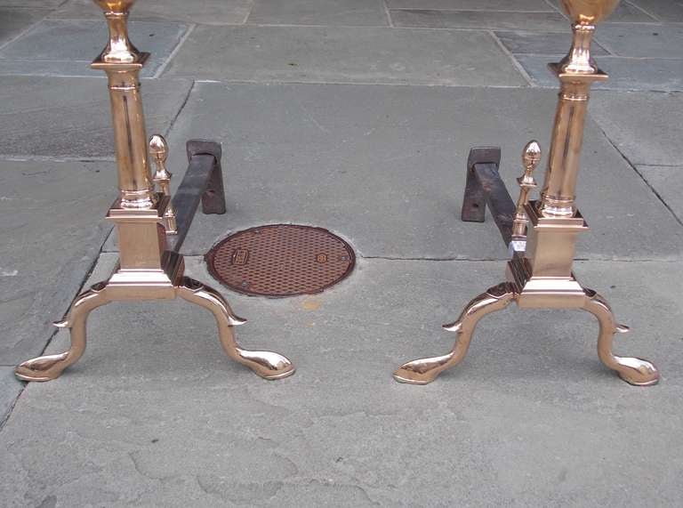 Pair of American Lemon Top Andirons  Boston, Howes Co. For Sale 2