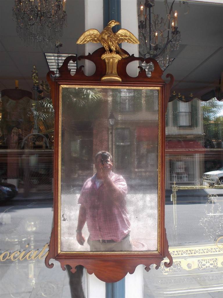 American Chippendale Mahogany and Gilt Wall Mirror.  Circa 1780 In Excellent Condition In Charleston, SC