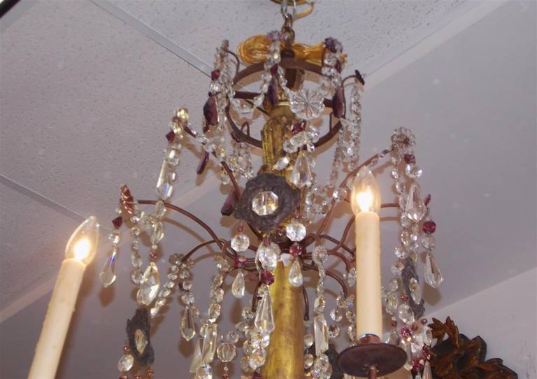 Italian Gilt Carved Wood and Crystal Chandelier, Circa 1770 In Excellent Condition In Hollywood, SC