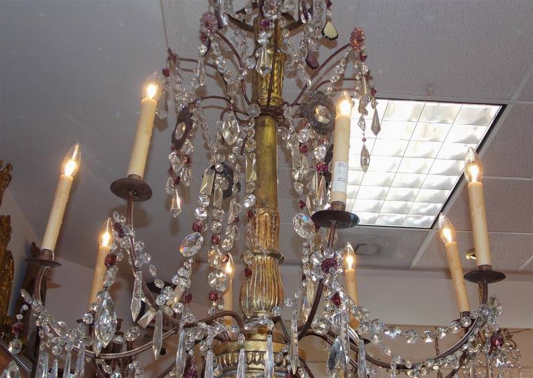 18th Century and Earlier Italian Gilt Carved Wood and Crystal Chandelier, Circa 1770