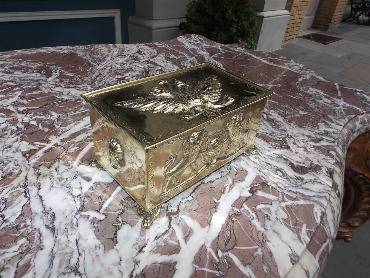 Baltic Russian Eagle Embossed Brass Box with Tin Liner, Circa 1820