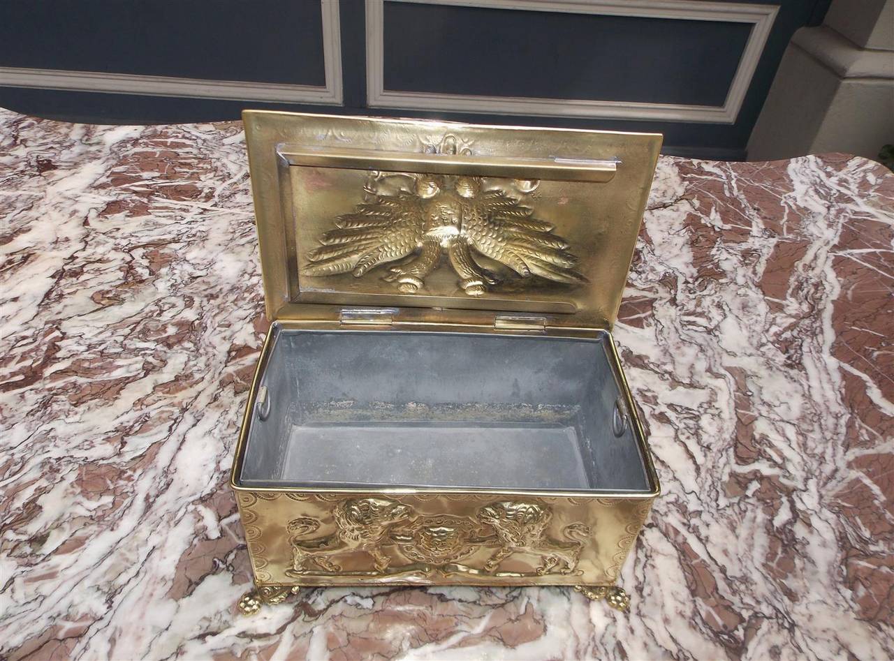 Early 19th Century Russian Eagle Embossed Brass Box with Tin Liner, Circa 1820