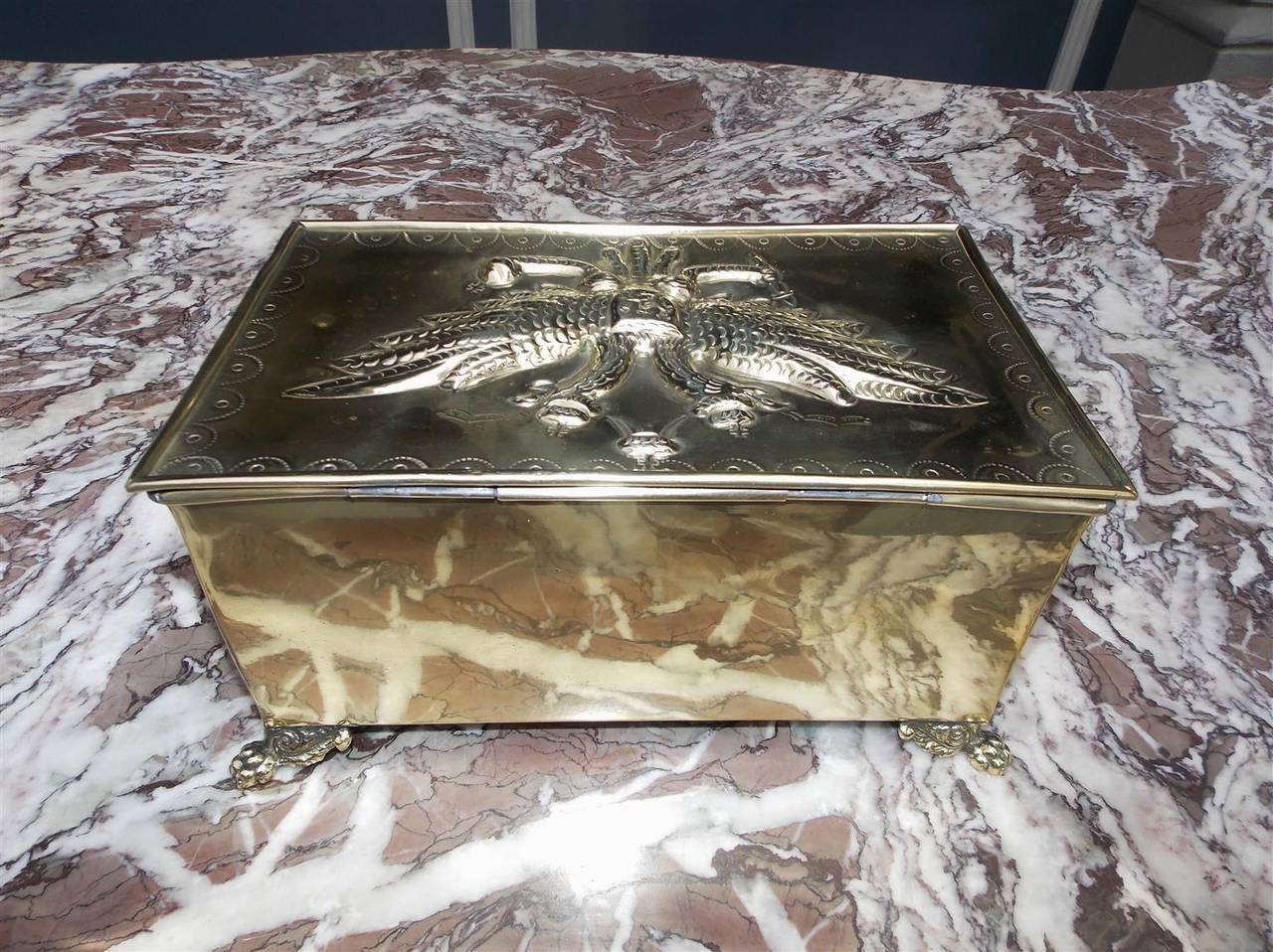 Russian Eagle Embossed Brass Box with Tin Liner, Circa 1820 1
