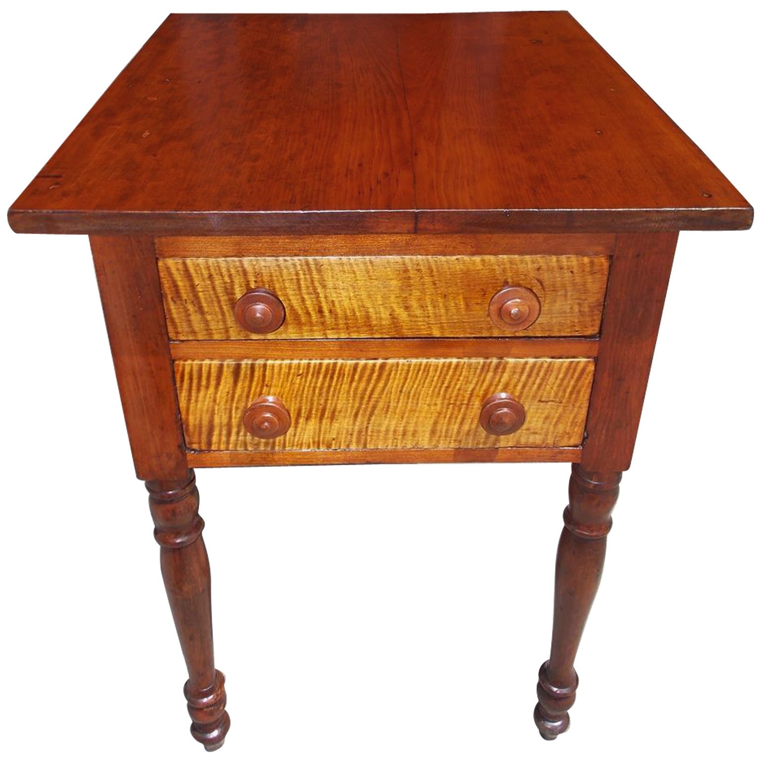American Sheraton Cherry and Tiger Maple Two-Drawer Stand, Circa 1810