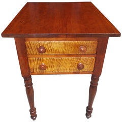 Antique American Sheraton Cherry and Tiger Maple Two-Drawer Stand, Circa 1810