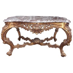 Antique French Serpentine Marble-Top and Gilt Floral Center Table, Circa 1770