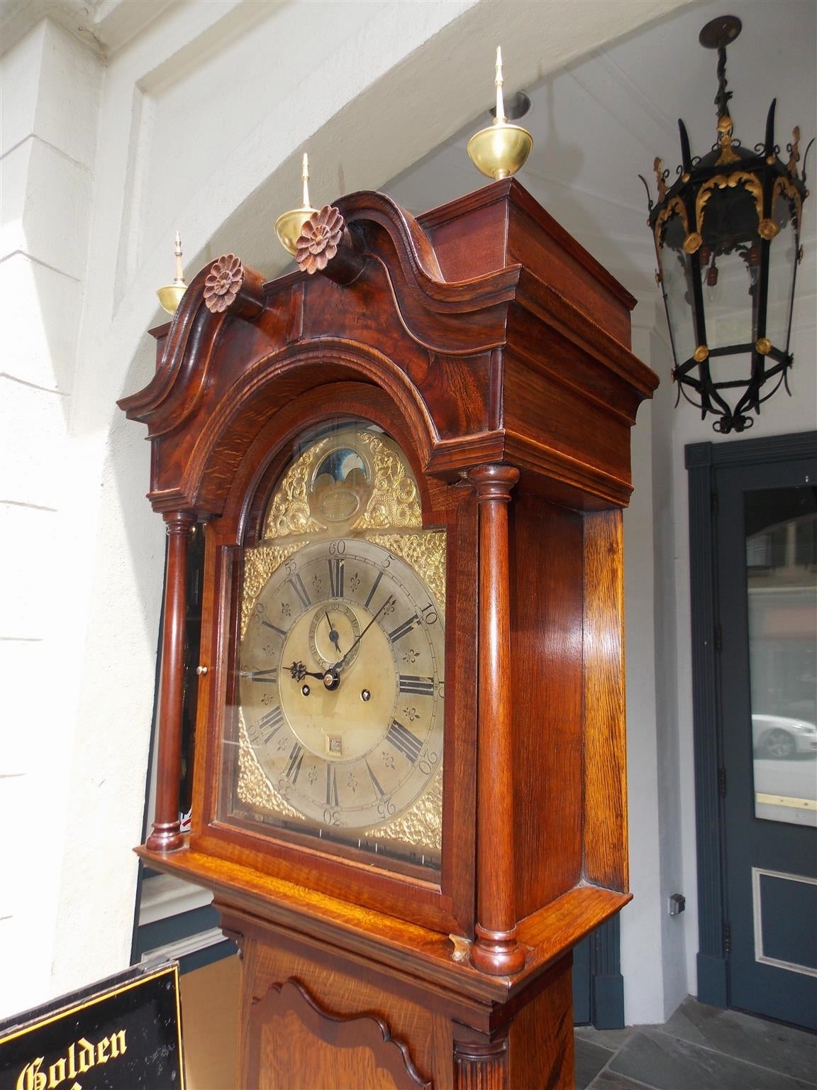 Hand-Carved English Chestnut and Mahogany Tall Case Clock. John Coates, London, Circa 1750 For Sale