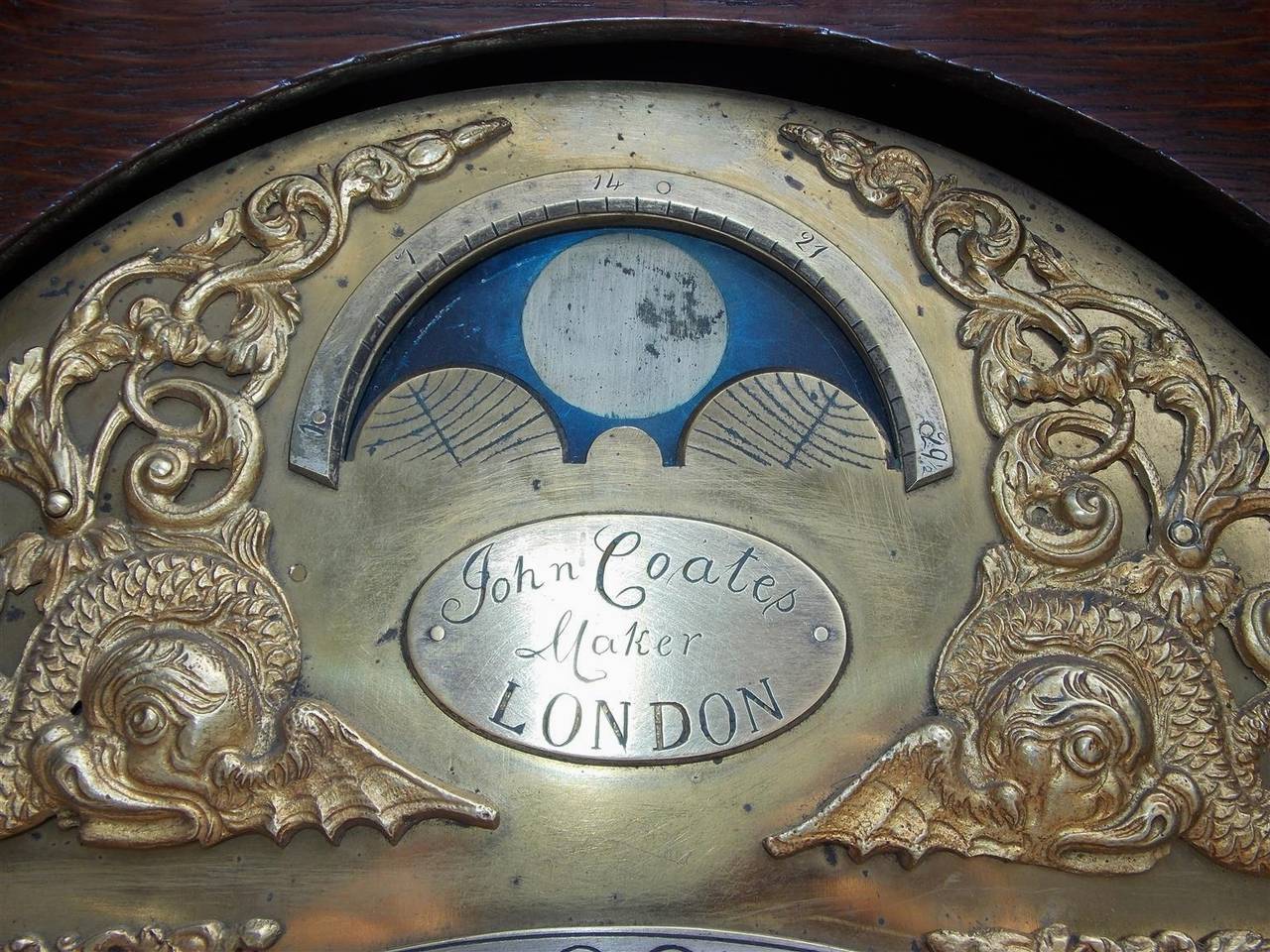 George II English Chestnut and Mahogany Tall Case Clock. John Coates, London, Circa 1750 For Sale