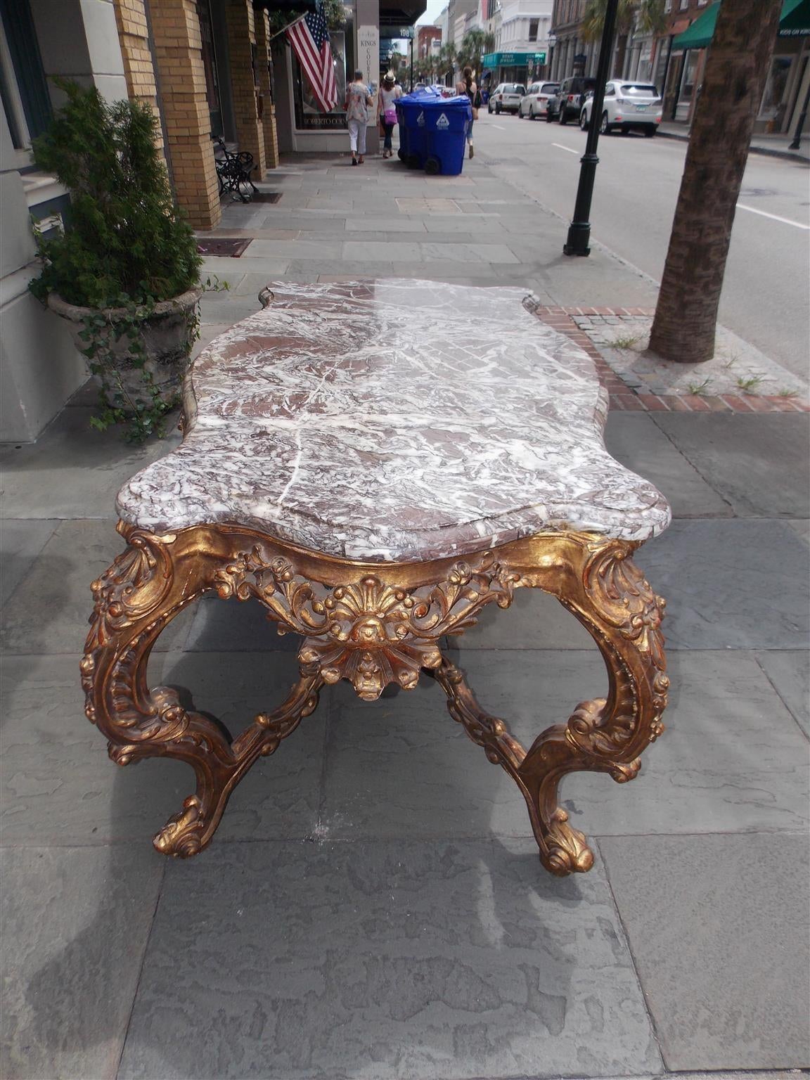 Late 18th Century French Serpentine Marble-Top and Gilt Floral Center Table, Circa 1770 For Sale