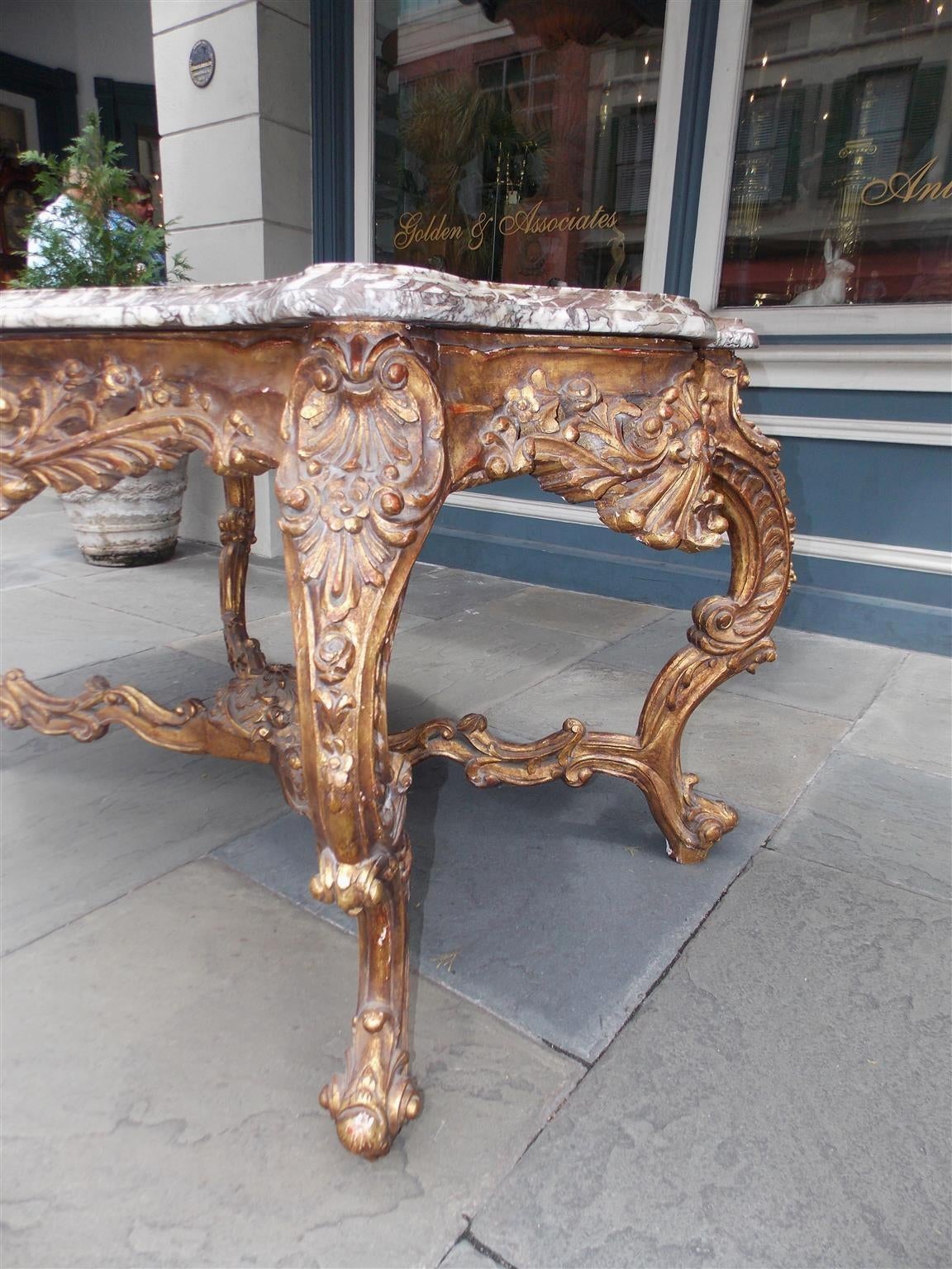 French Serpentine Marble-Top and Gilt Floral Center Table, Circa 1770 For Sale 4