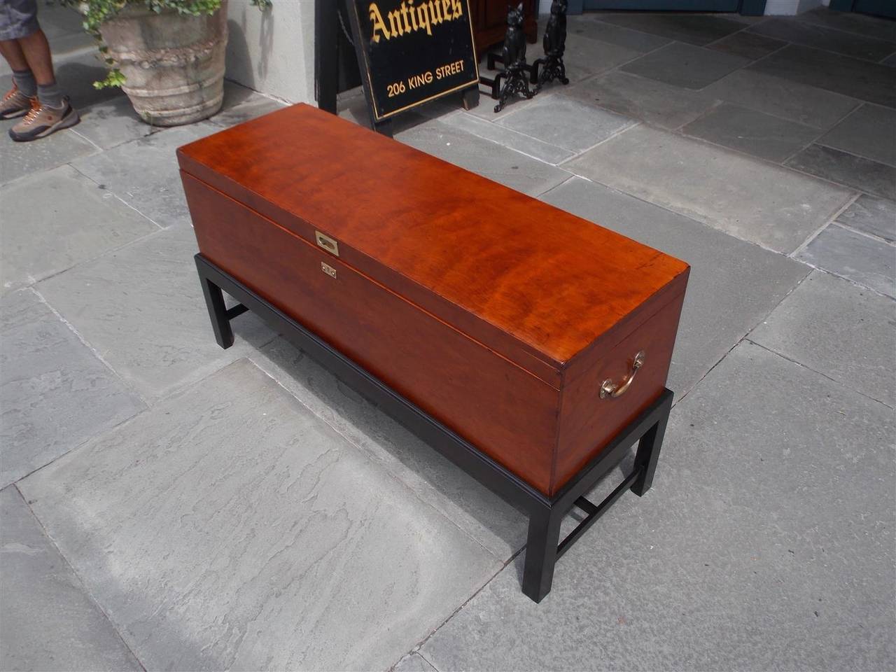 Early 19th Century American Cherry Military Campaign Box on Stand, Circa 1820