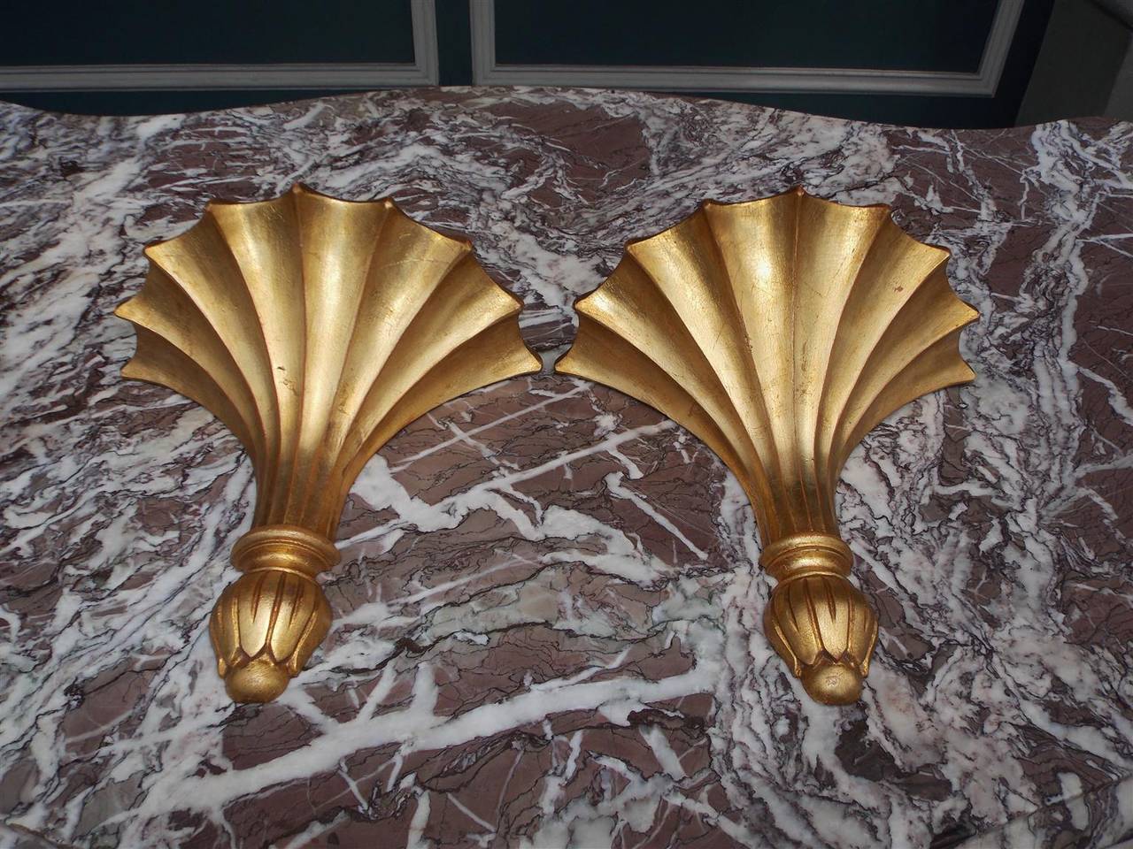 William IV Pair of English Carved Wood and Gilt Wall Brackets, Circa 1830