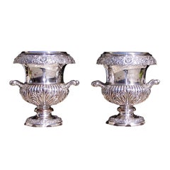 Pair of English Sheffield Foliage Engraved Wine Coolers, Late 18th Century