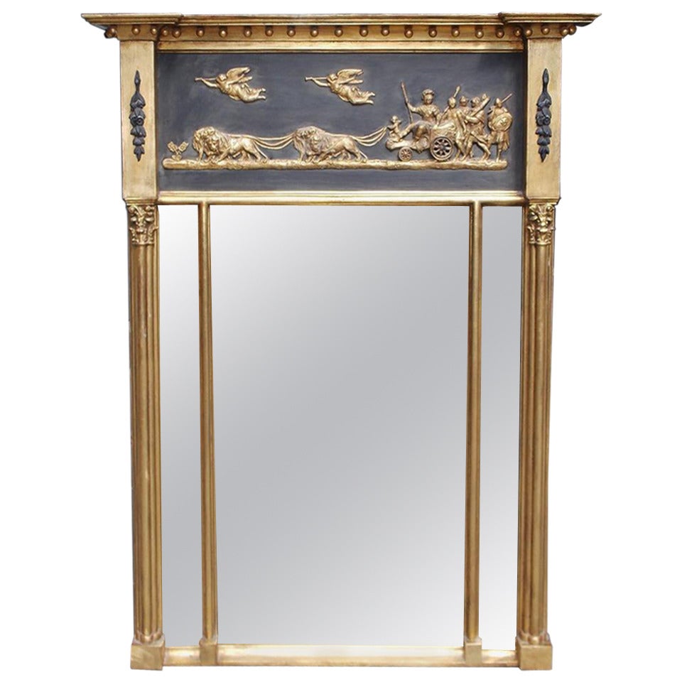 English Classical Federal Gilt Carved Wood and Gesso Wall Mirror, Circa 1780