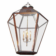 Antique American Copper Monumental Hanging Lantern, Circa 1830