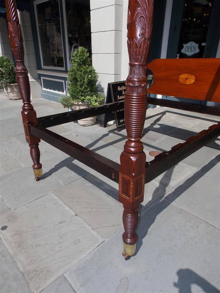 American Charleston Mahogany Inlaid Four Poster Rice Bed. Circa 1810 For Sale