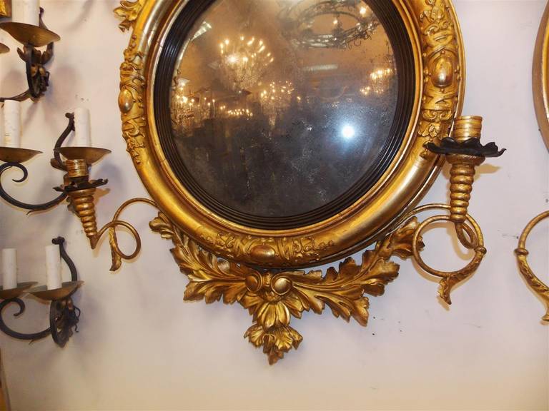 American Colonial Pair of American Eagle Gilt Carved Wood Girandole Mirrors, Circa 1800 For Sale