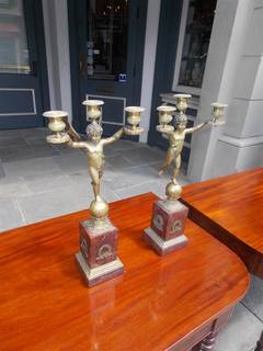 Pair of French Cherub Bronze and Marble Candelabras, Circa 1810