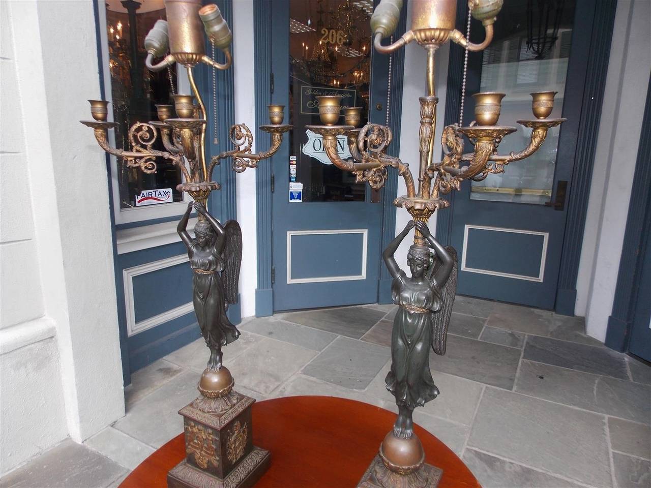 Pair of French Gilt Bronze Angelic Figural Candelabras, Circa 1820 For Sale 1