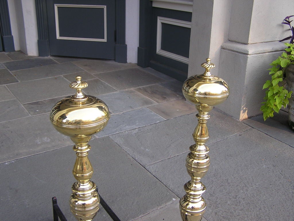 Pair of English Brass Ball Top Andirons 2