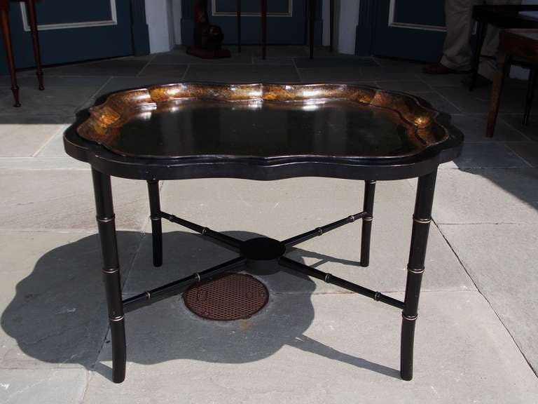 British English Scalloped Paper Mache Tray on Stand. Circa 1815 For Sale