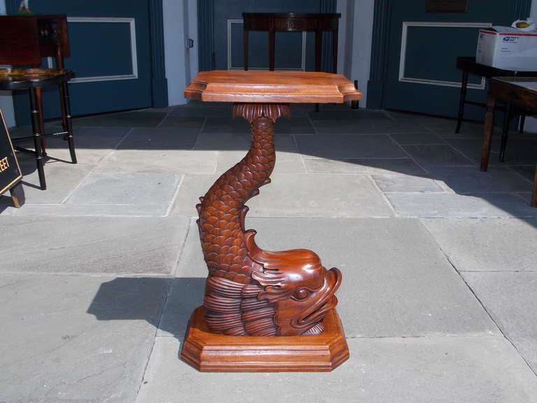 British English Regency Mahogany Dolphin Pedestal Table. Circa 1840