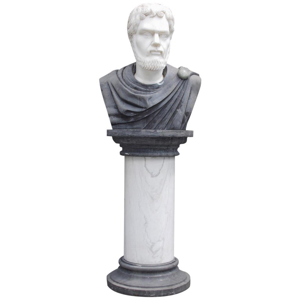 Italian Marble Roman Bust on Pedestal. Circa 1840