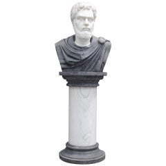 Antique Italian Marble Roman Bust on Pedestal. Circa 1840