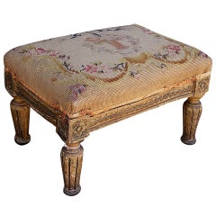 Italian Giltwood Needlepoint Decorative Floral Foot Stool, Circa 1800