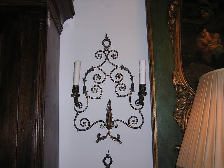 19th Century Pair of French Bronze Two Arm Sconces.  Circa 1840 For Sale