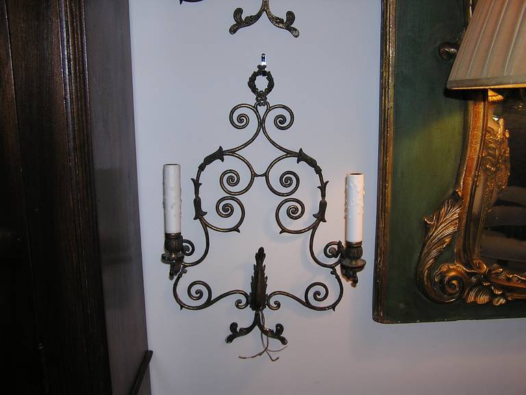 Pair of French Bronze Two Arm Sconces.  Circa 1840 For Sale 1