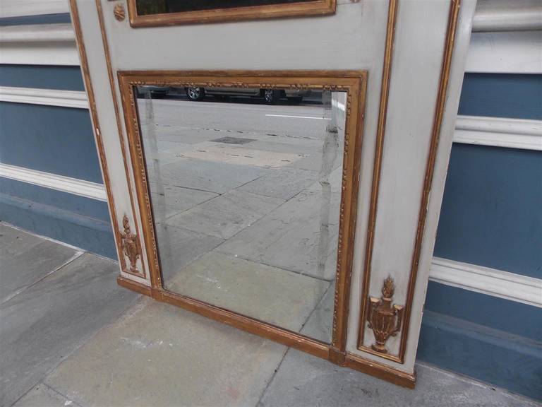 French Painted and Gilt Floral Trumeau Mirror. Circa 1790 For Sale 3