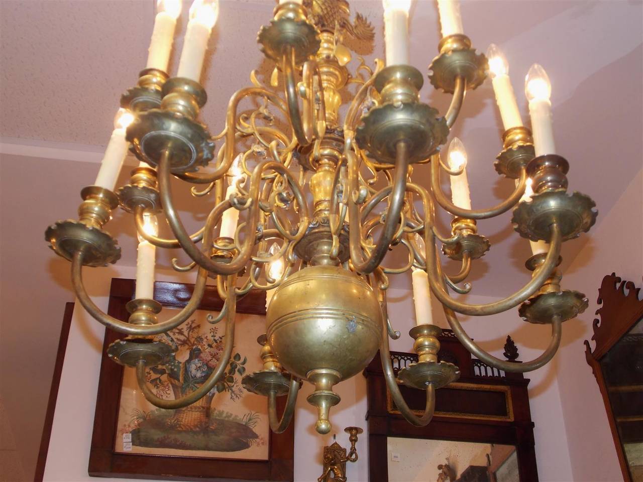Baltic Prussian Brass Two-Tiered Double Eagle Medallion Chandelier, Circa 1880 For Sale