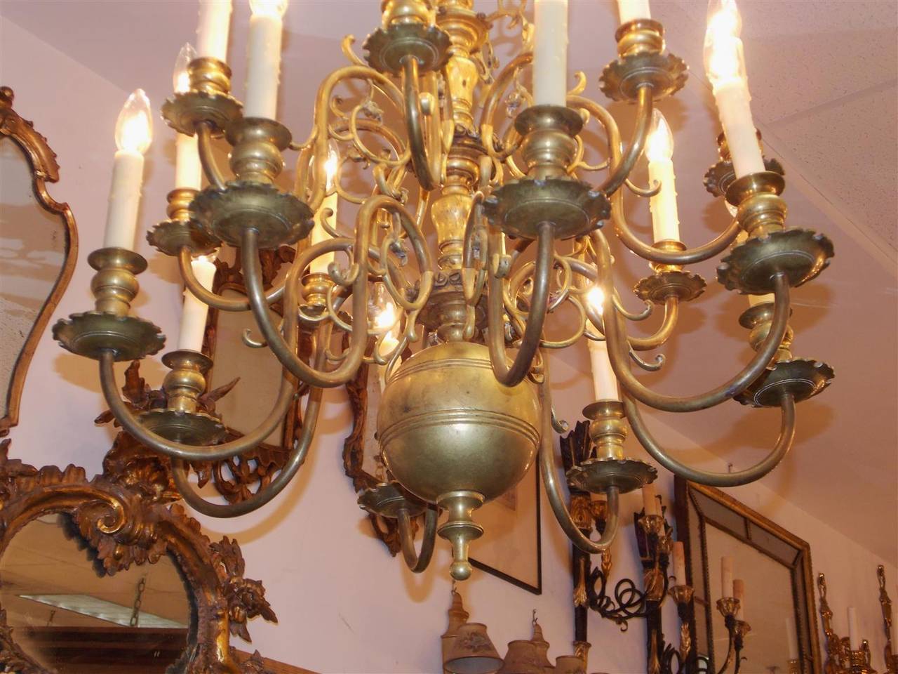 German Prussian Brass Two-Tiered Double Eagle Medallion Chandelier, Circa 1880 For Sale