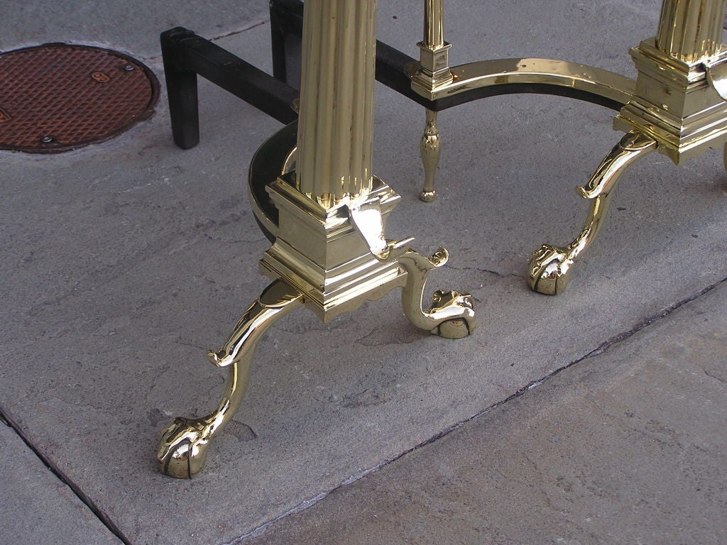 Pair of American Brass Andirons 6