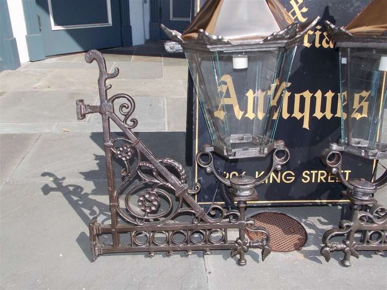Pair of French Copper and Wrought Iron Wall Lanterns. Circa 1830 5
