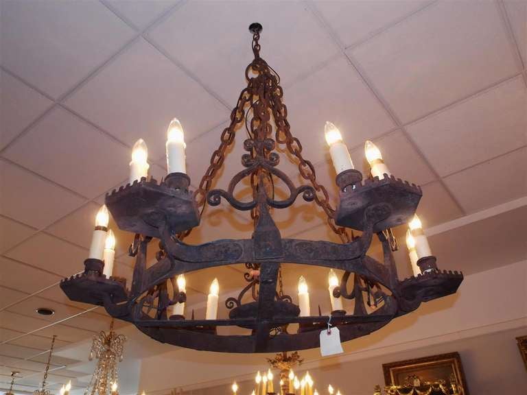 Louis Philippe French Wrought Iron Chandelier. Circa 1830