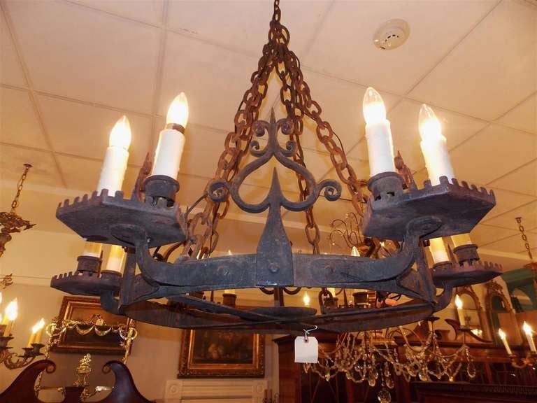 French Wrought Iron Chandelier. Circa 1830 In Excellent Condition In Hollywood, SC