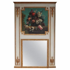 French Painted and Gilt Floral Trumeau Mirror. Circa 1790