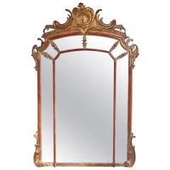 French Gilt Carved Wood and Red Lacquer Floral Wall Mirror, Circa 1780