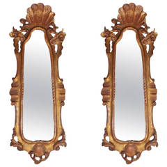 Pair of Italian Shell Crested Gilt Wall Mirrors.  Circa 1780