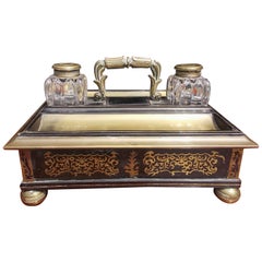 English Inlaid Boulle Inkwell on Chase Feet, Circa 1840