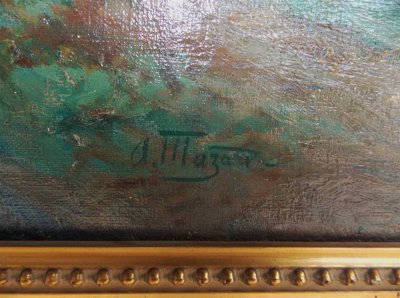 French Landscape Oil on Canvas. Signed by Artist. A. Mazar. Circa 1840 In Excellent Condition For Sale In Charleston, SC